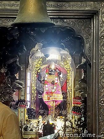 A view of the beautiful idol of Bhairav â€‹â€‹Baba in the famous temple of Toliasar village in Rajasthan Stock Photo